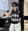 Summer Kids Knit Polo Shirt Short Sleeve Argyle Pattern T-Shirt Unisex Baby Fashion Casual Sweater Top