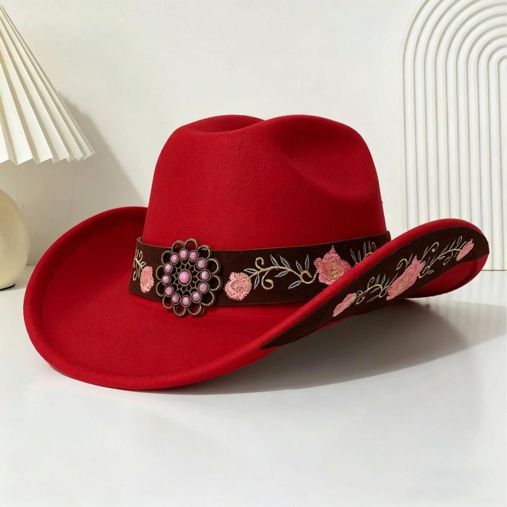 Fashion Men's and Women's Western Cowboy Hats Ethnic Style Couple Four Seasons Woolen Cowboy Hat Jazz Hat Big Edge Top Hat