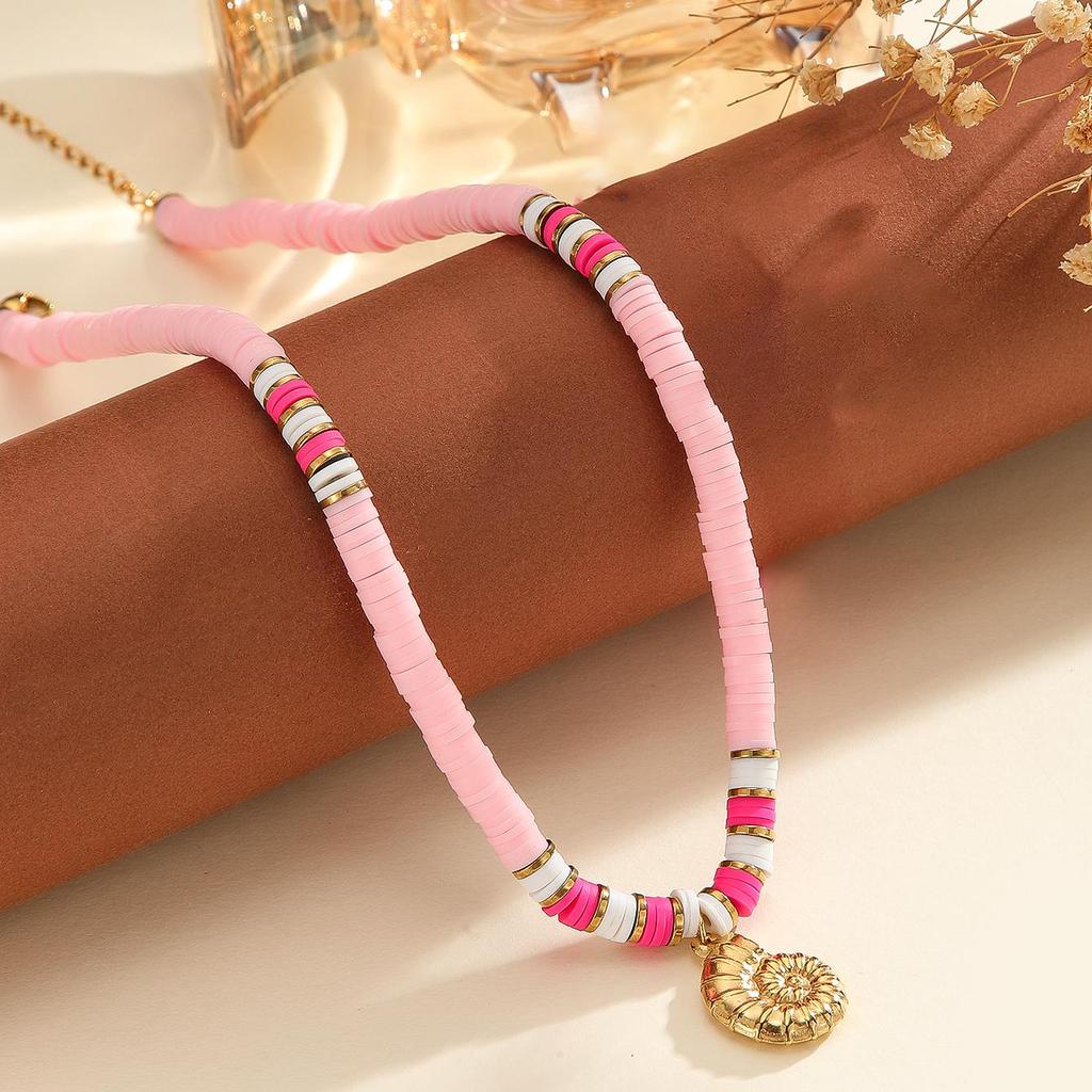 Atoztide Fashion Ocean Series Polymer Clay Necklace Bracelet Jewelry Set for Women Stainless Steel Shell Conch Pendant Set Gift