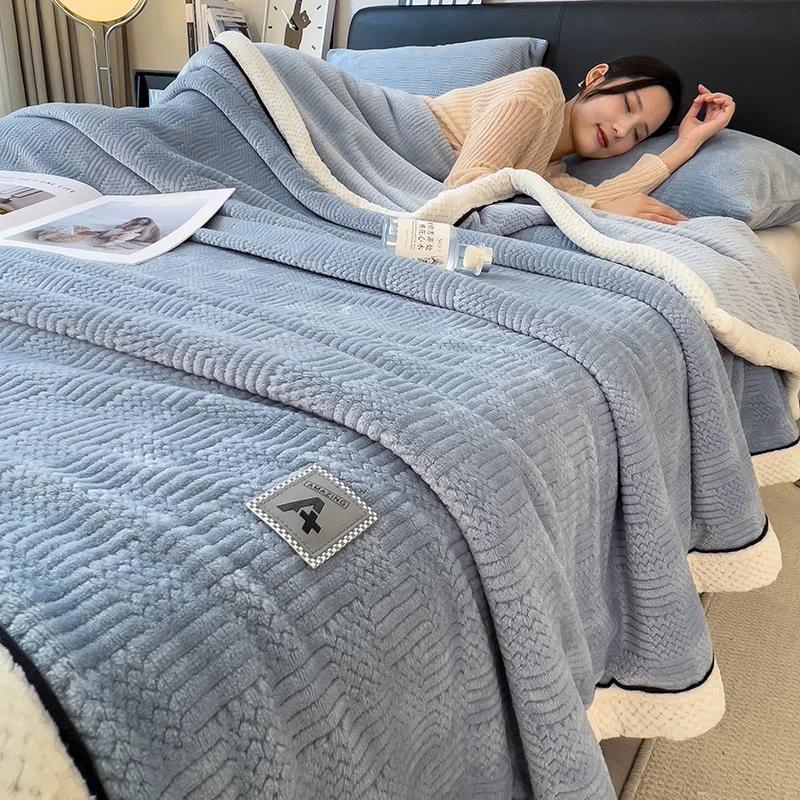Coral Fleece Flannel Blankets For Beds Solid color Soft Warm Thickened Bedspread Sofa Cover Faux Fur Plaid Blanket For Bed Home