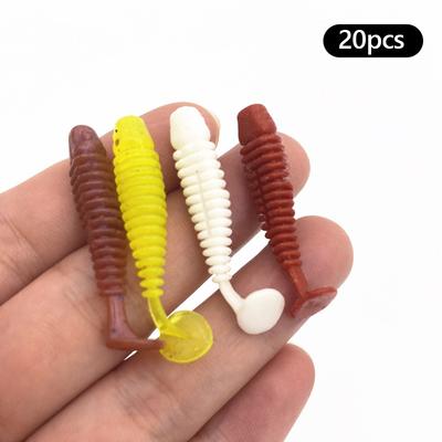 20 adet Balıkçılık Lures Yem 36mm/0.6g Ultra küçük Mini T-kuyruk Sahte Yem Yumuşak Balık Kök Balıkçılık Cazibesi Yumuşak Yem