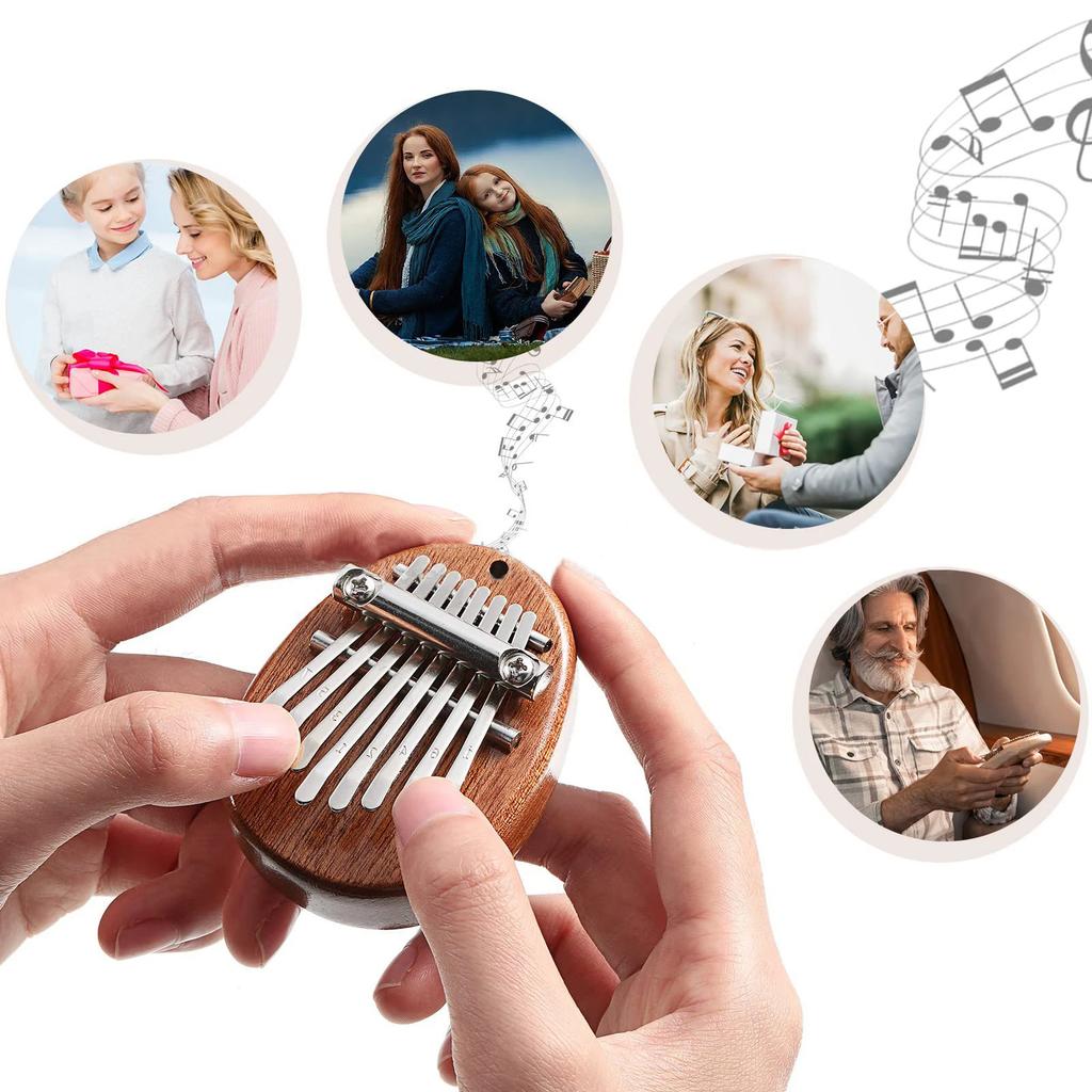 8 Keys Mini Kalimba Wooden Thumb Piano with Lanyard Finger Piano Musical Instrument Portable Exquisite Gift Set for Kids Adults