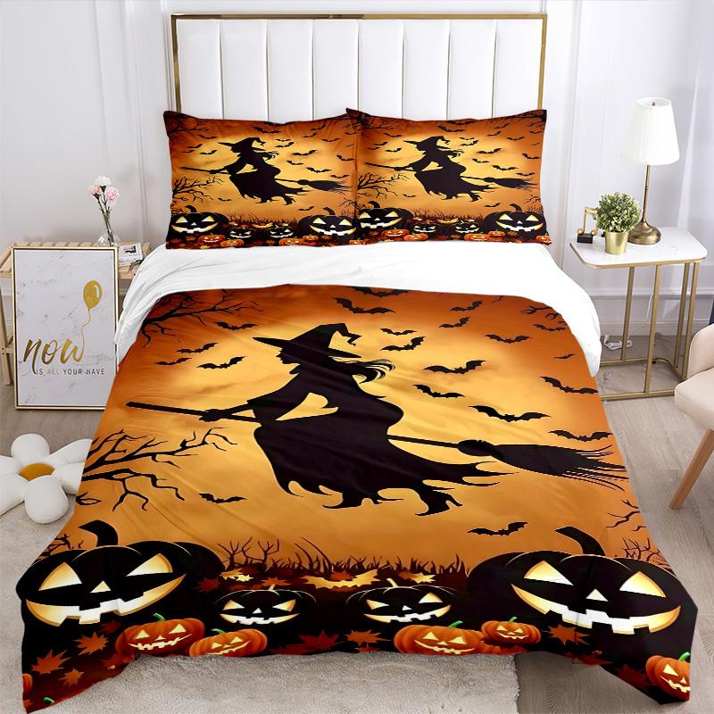 3pcs Halloween witch Bedding Set. Soft and Comfortable with No Core Included (1x Duvet Cover + 2x Pillow Covers) yy251010111