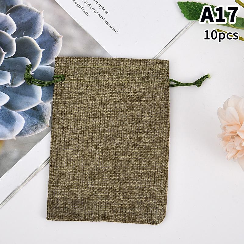 10 Pièces 10X14Cm Sac Cadeau Jute Fait Main Sac Naturel Coton Lin Sac d'Emballage Cadeau Sac de Rangement Bijoux