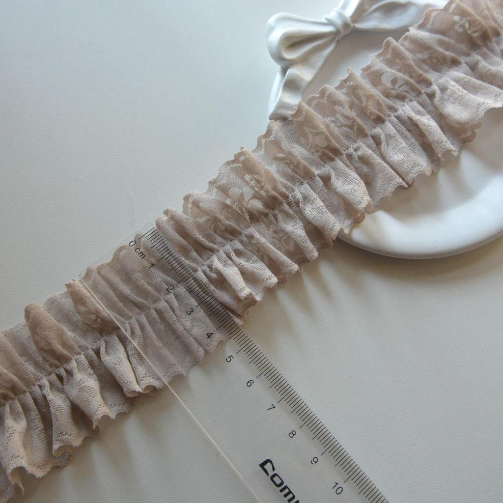 4.5cm Double-sided Pink-Green Pleated Lotus Edge Elastic Ribbon for Hair and Card Collars