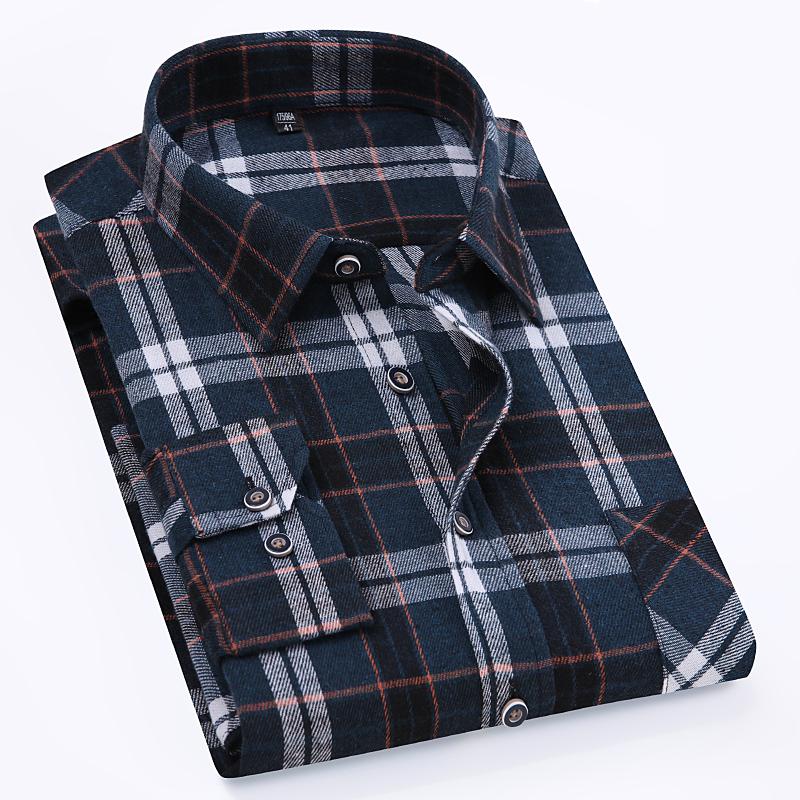 Talla 11XL 10XL 9XL Camisas de Franela a Cuadros de Moda Para Hombre Manga Larga Algodón Casual Suave Ajuste Estándar Camisa Blusa Ropa
