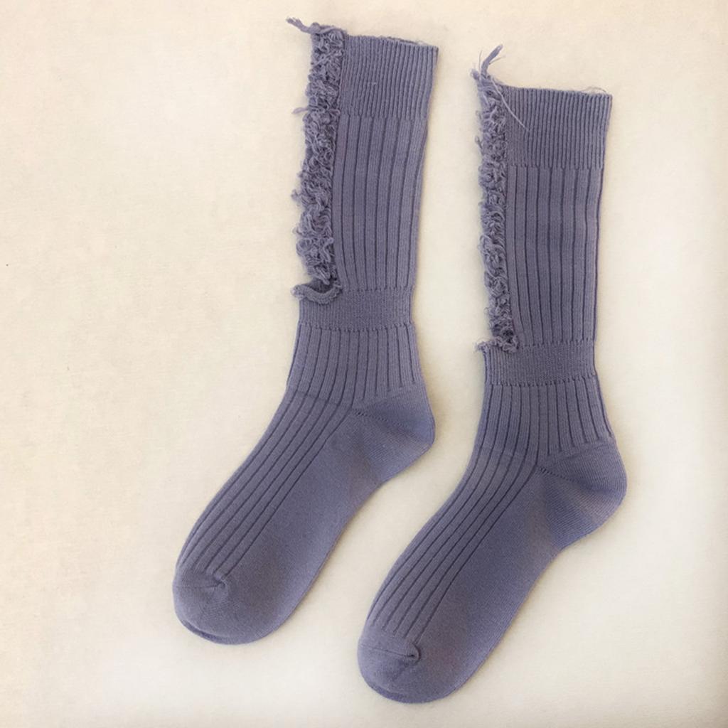 Women Ripped Socks Solid Color Hip Hop Skateboard Streetwear Calf High Hosiery