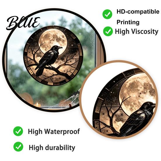 Decorative Window Privacy Film Halloween Raven Moon Static Glass Sticker Removable Decals Vintage Outdoor Stickers Crow PVC Waterproof Cling