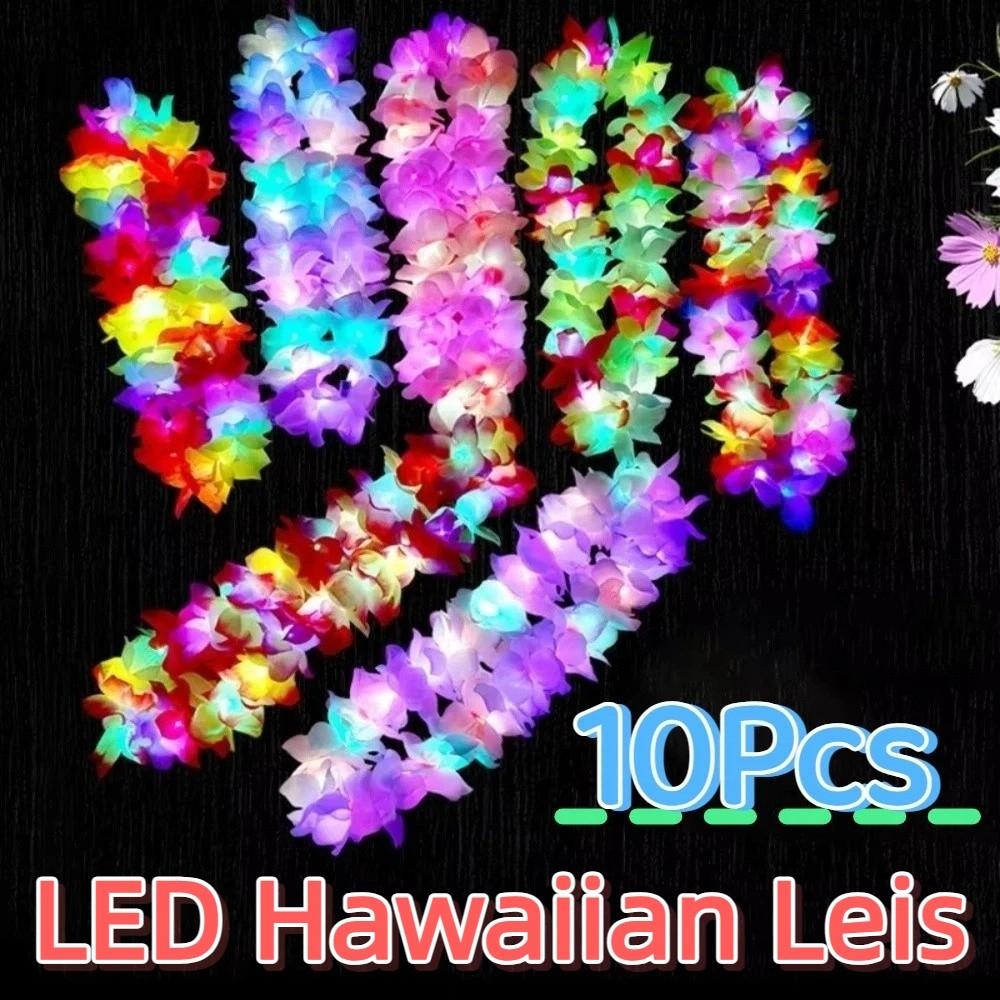 10Pcs Artificial Light Up Flower Wreath Colorful Tropical Theme Leis Party Favors