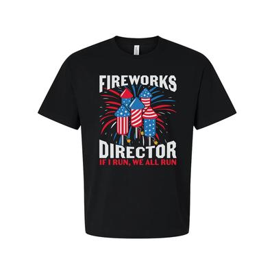 Patriotic Fireworks Director T Shirt With USA Flag Fireworks Graphic And Slogan