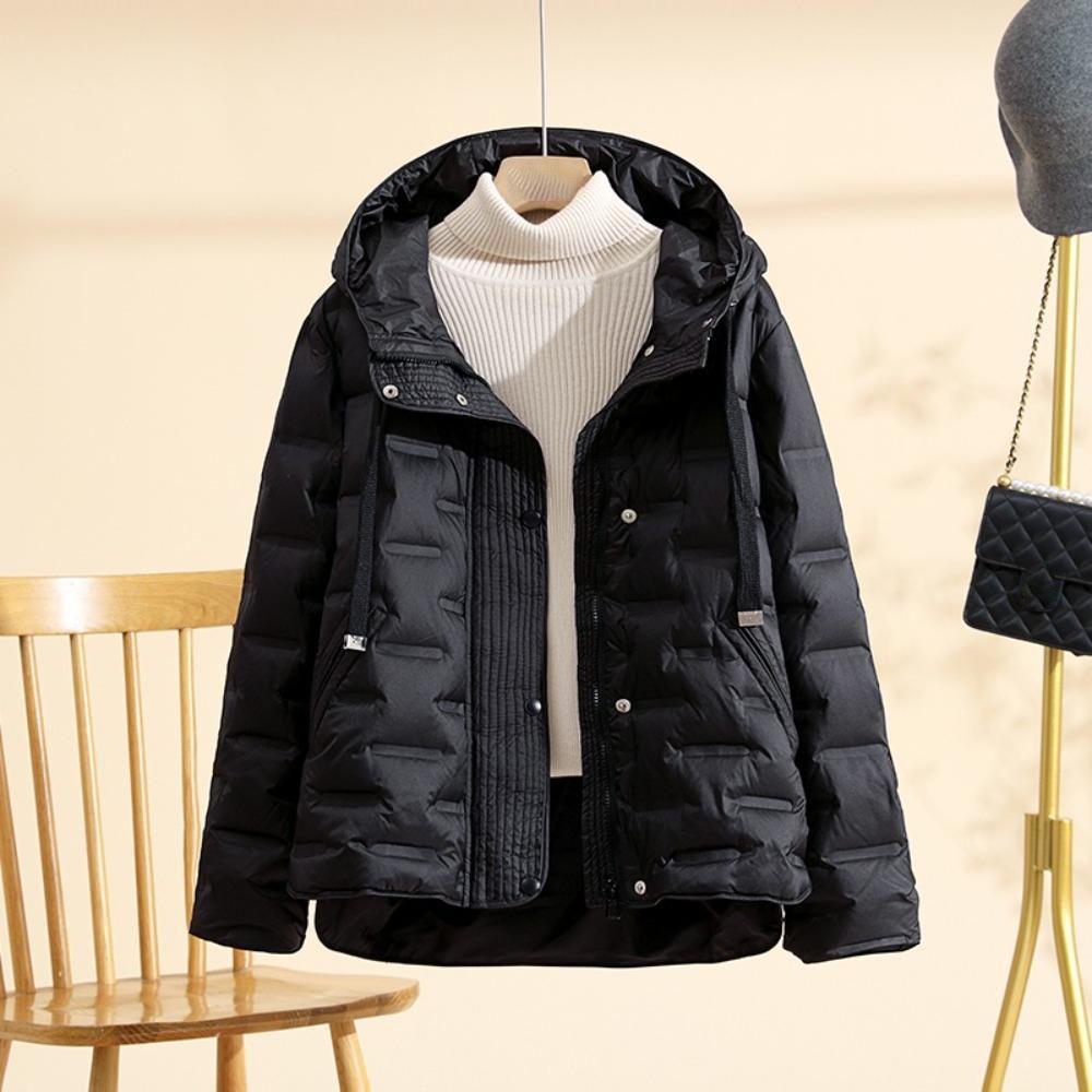 Winter Clothing Women White Duck Down Coat Long Sleeve Fashion Puffer Jacket Commute Hooded Clothes Lady
