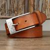 Belt Men's Thickened Hammered Stainless Steel Buckle Genuine Cattlehide Leather Surface Trendy All-Matching Jeans Belt