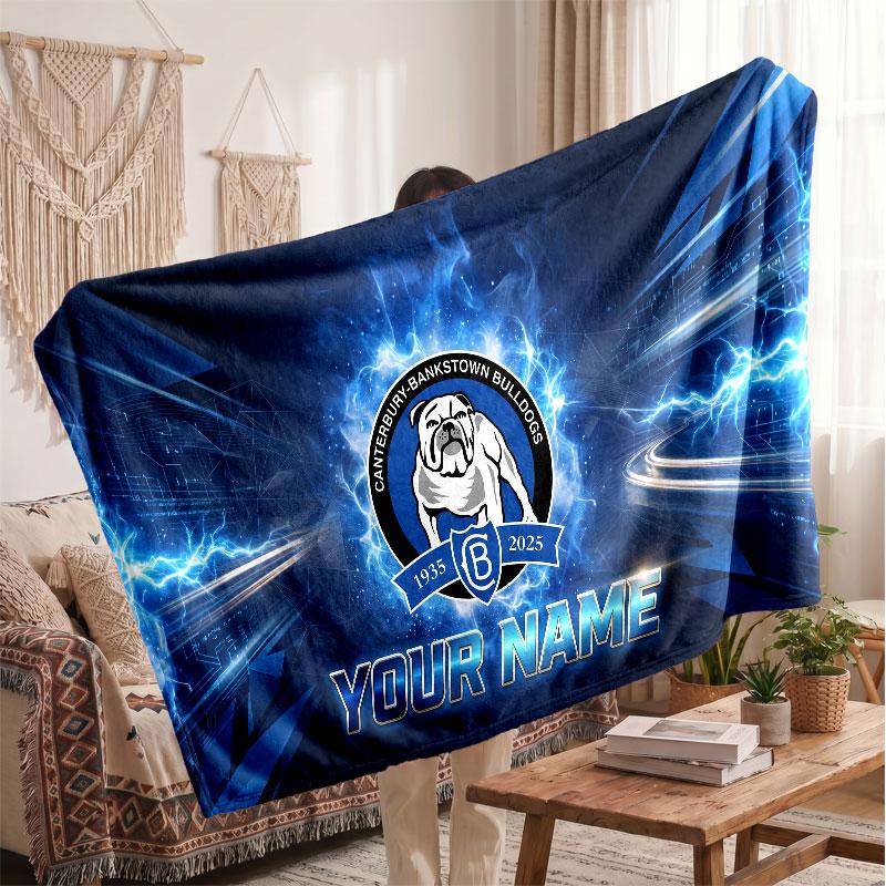 Canterbury-Bankstown Bulldogs Flannel Blanket, Custom Name Text Personalized Soft Throw Blanket Home Decor Gift
