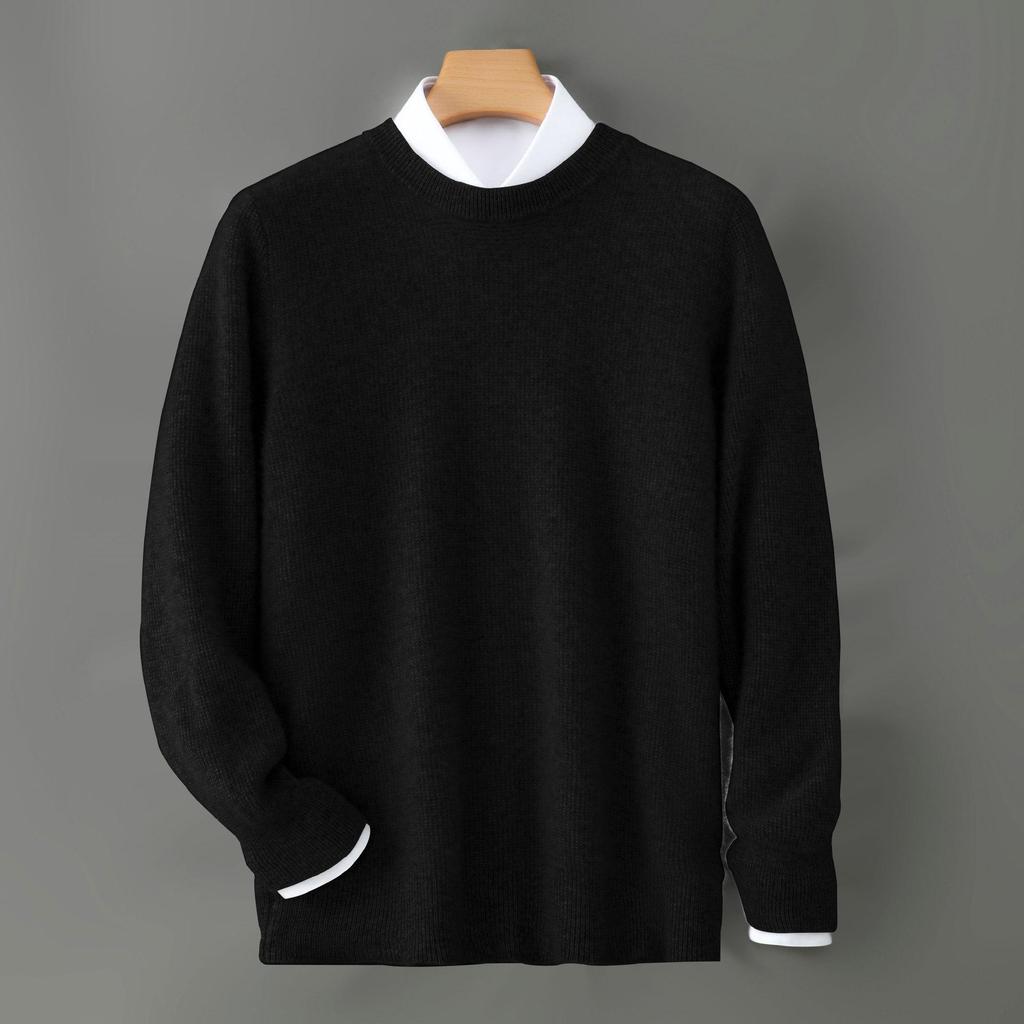 Men's Round Neck Thickened Business Pullover – 100% Australian Wool Cashmere Base Layer for Autumn/Winter.