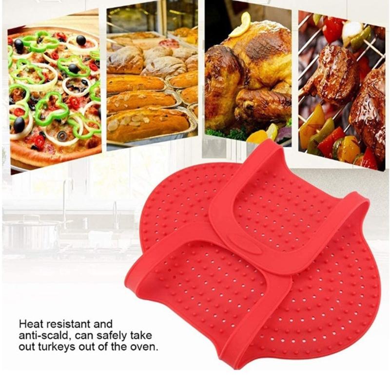 Food Grade Silicone Turkey Lift Pad with Locking Handle Heat Resistant Multipurpose Kitchen Cooking Utensil Tool