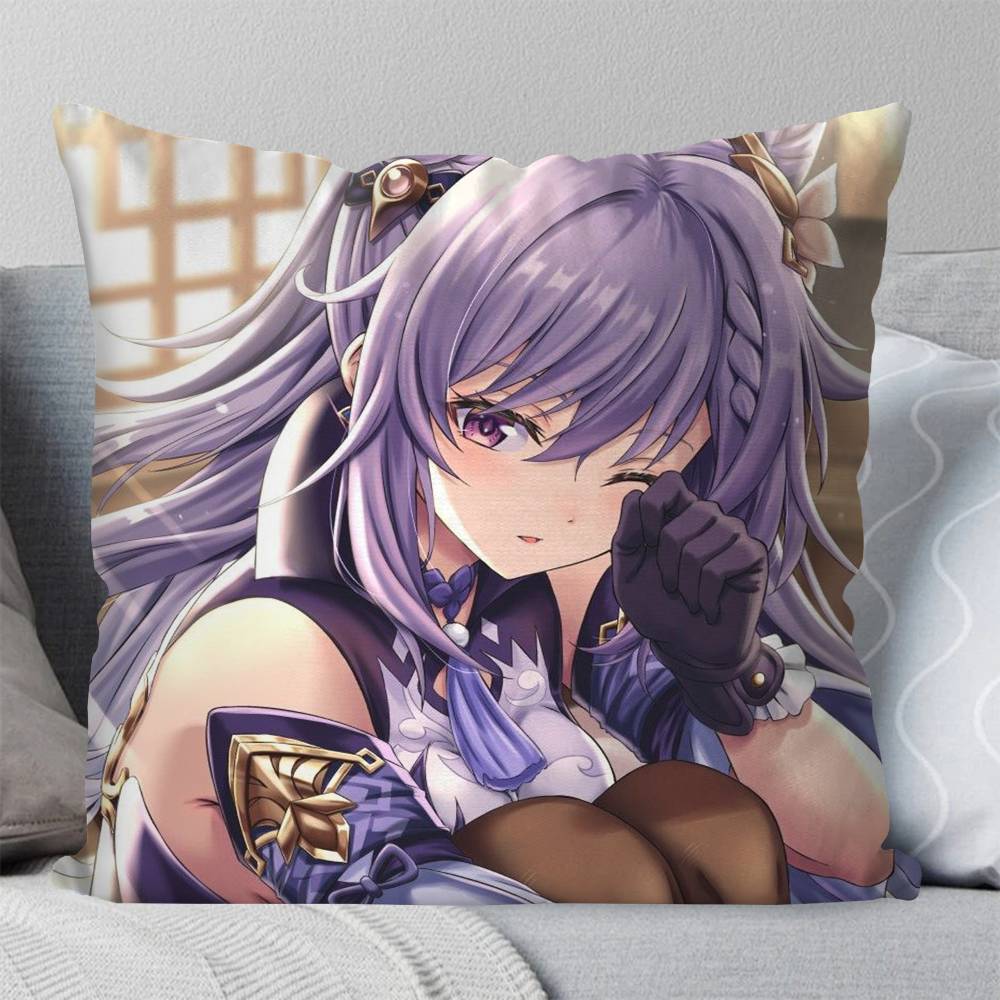 Keqing Anime Game Genshin Impact Pillow Case Fashion Square Pillowcase Bedroom Sofa Room Ins Decoration Leisure