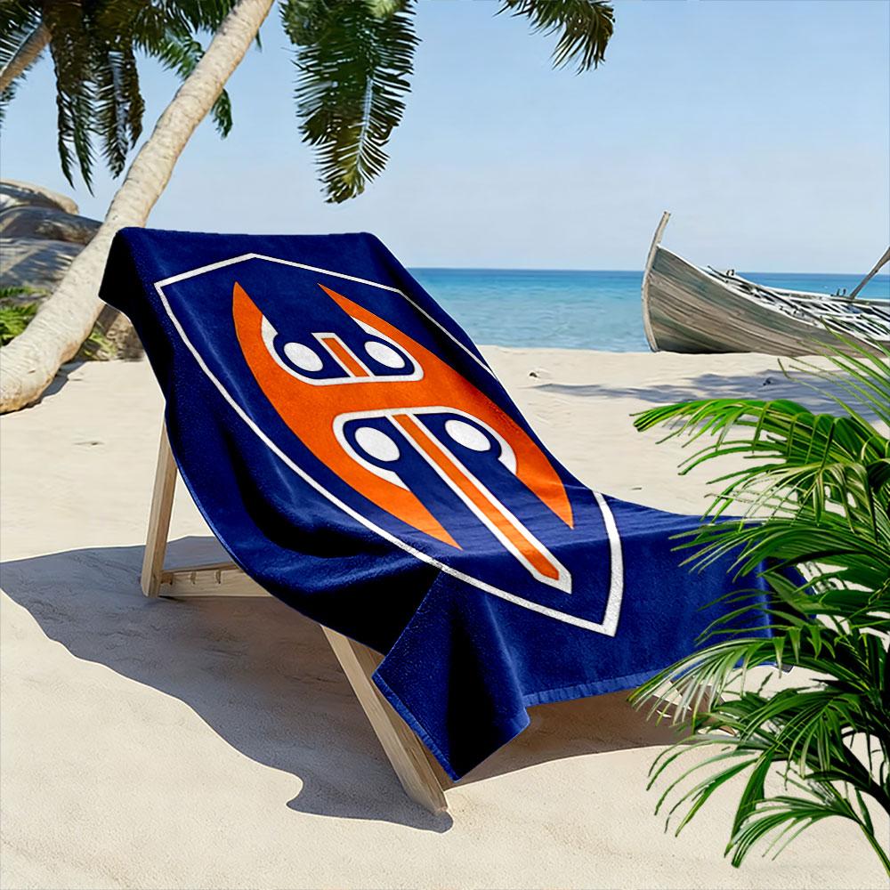 Blue and Orange Shield Emblem Design Patterned beach towel quick dry perfect for travel outdoor sports jogging the beach and swimming