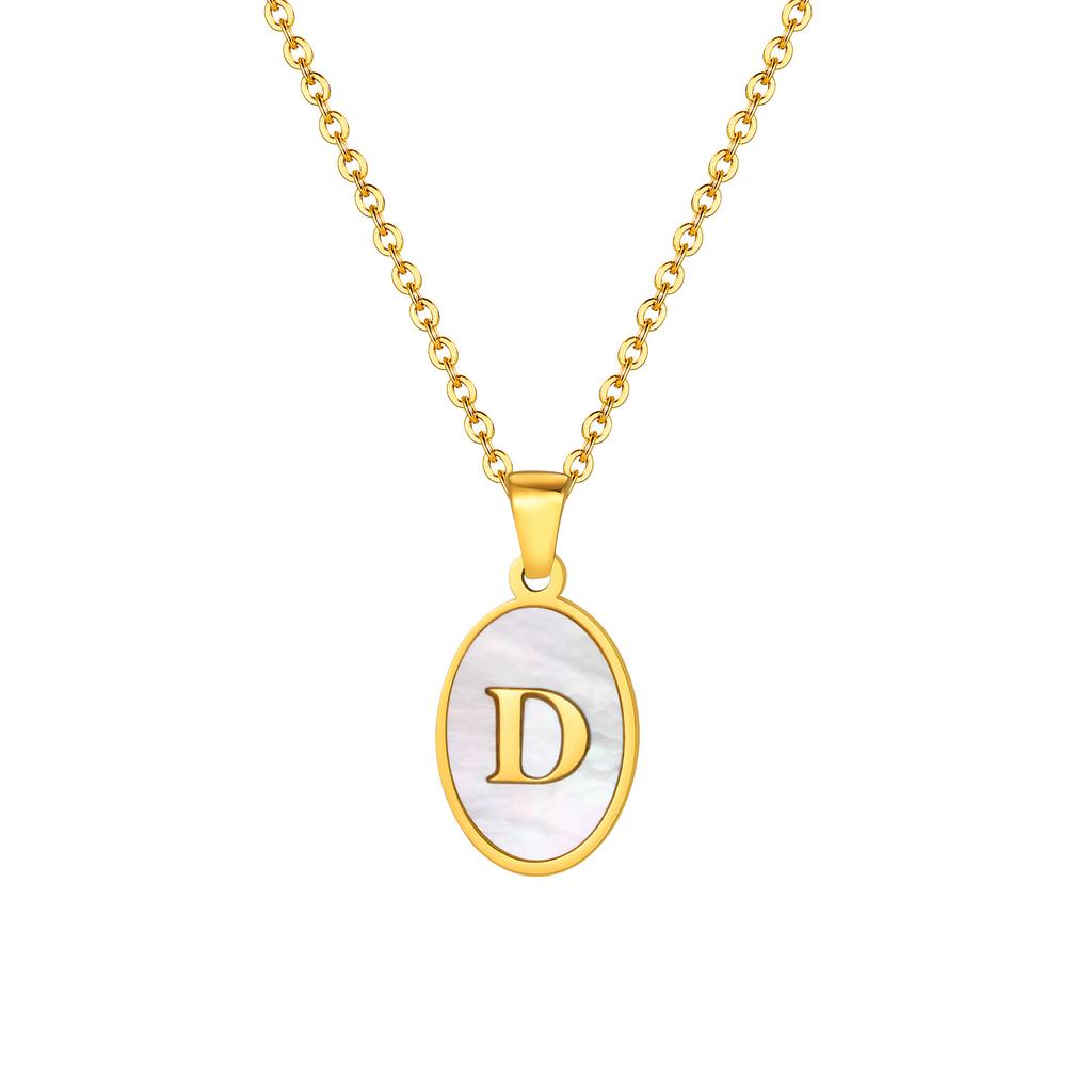 Stainless Steel Oval White Shell 26 Letter Pendant Name Letter Necklace Commemorative Gift Pn-2186