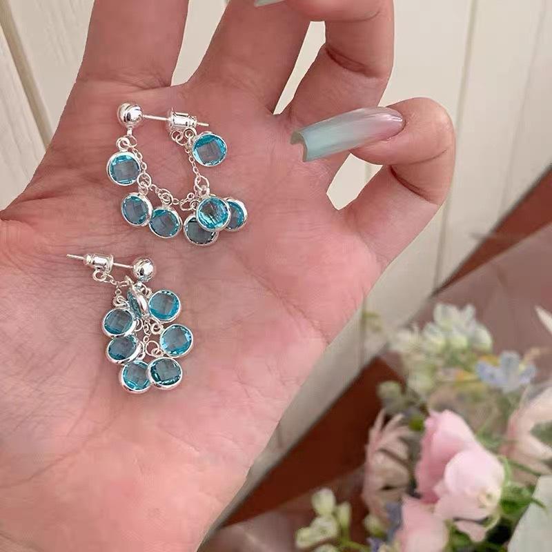 2025 Новая Мода Серьги с Кристальными Подвесками для Женщин Роскошные Длинные Серьги-Кисточки Подвески Уникальные Ювелирные Изделия Подарки синий