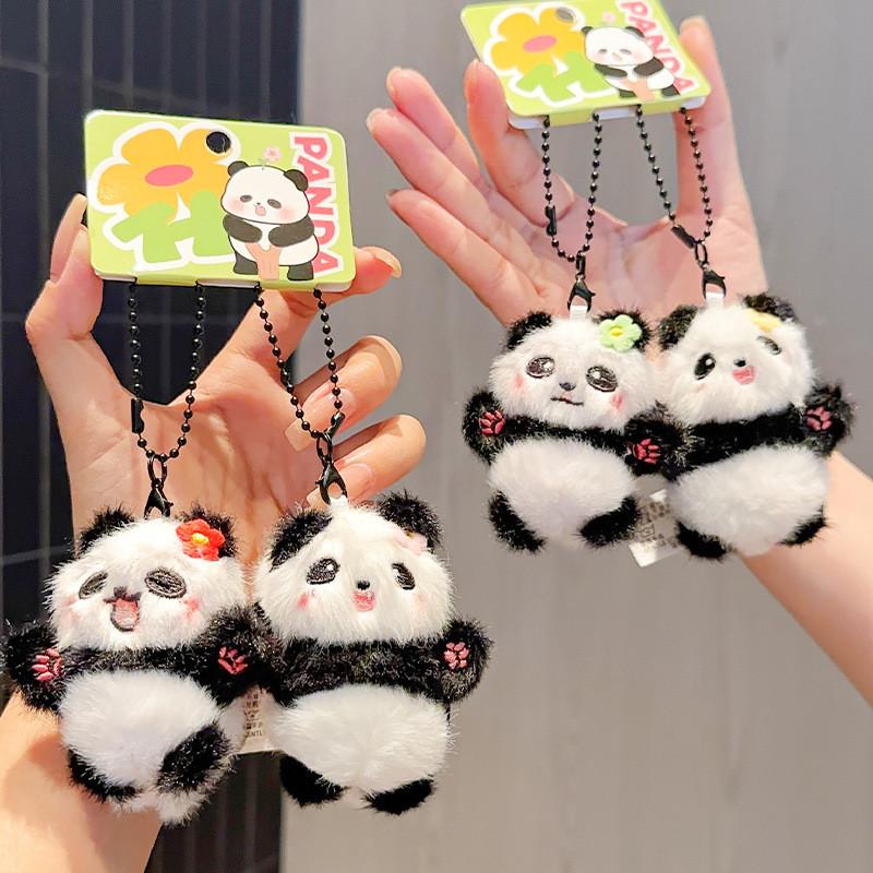 Flowers Panda Design Cute Animal Plush Pendant Keychain For Gift Accessories And