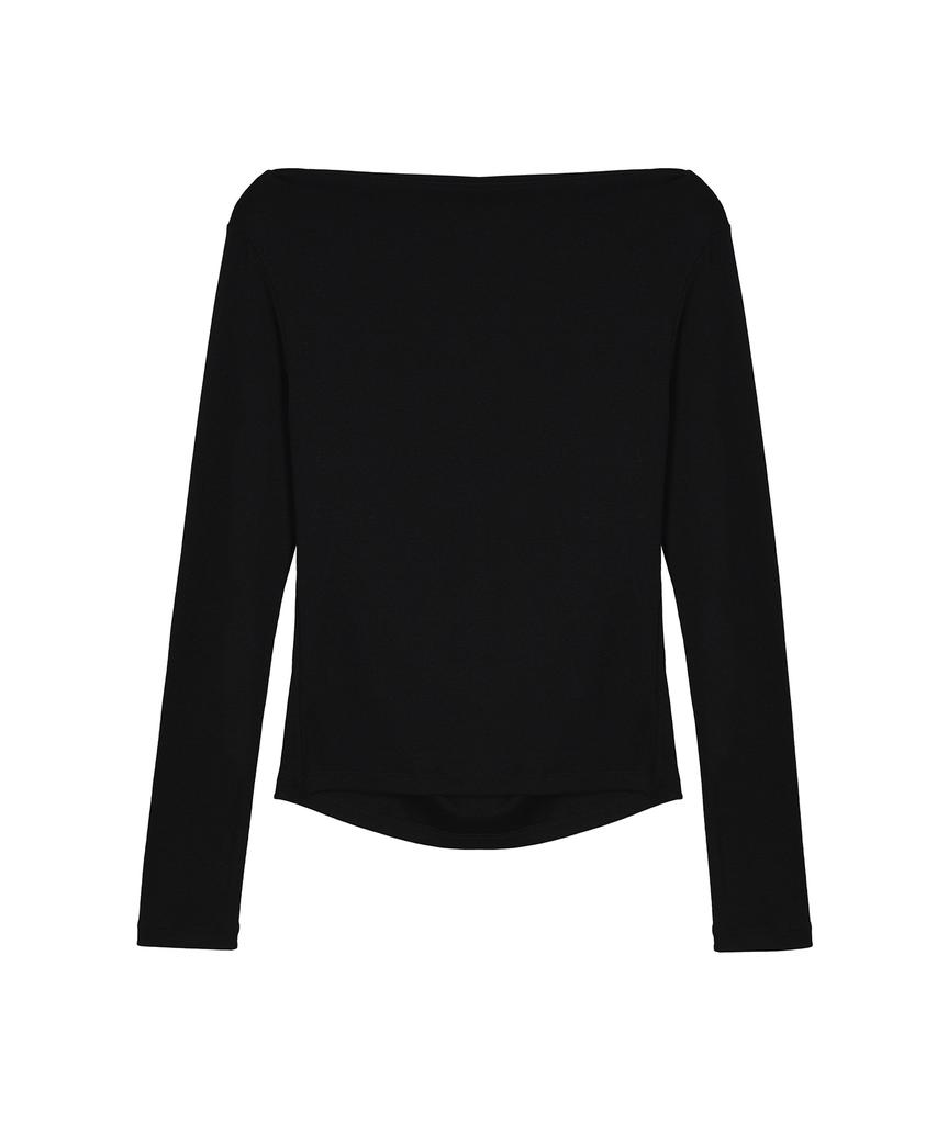 Nigaennikol Shirring Drape Boat Neck Top_Black