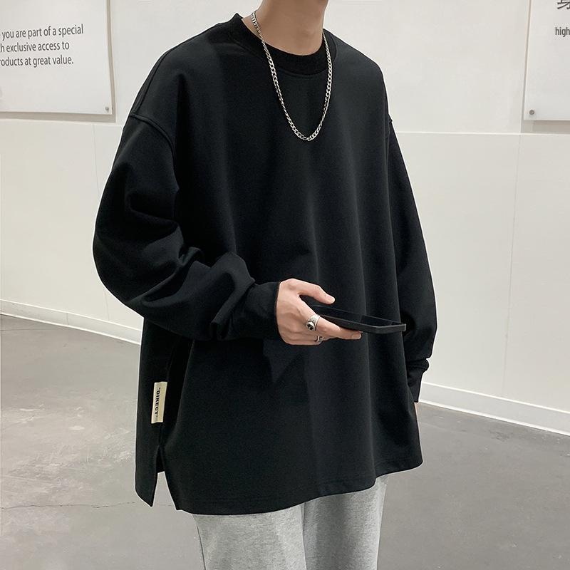 NASA Men's Trendy Long Sleeve Spring/Autumn Hoodie - Plus Size Heavyweight T-Shirt with Velvet, Solid Color, Loose Slit Design.