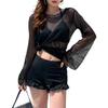 Flattering Bikini and Plus Hot Springs [MzcoYmm] Women's 3-Piece Swimsuit, Set, High-Waisted, Ruffled, Padded, Shorts, See-Through Top, Cute, Size,