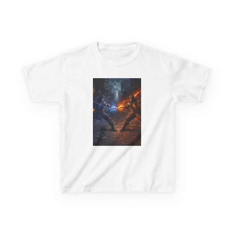Scorpion vs Sub-Zero Fire vs Ice Battle Kids T-Shirt | Fantasy Warrior Duel 110
