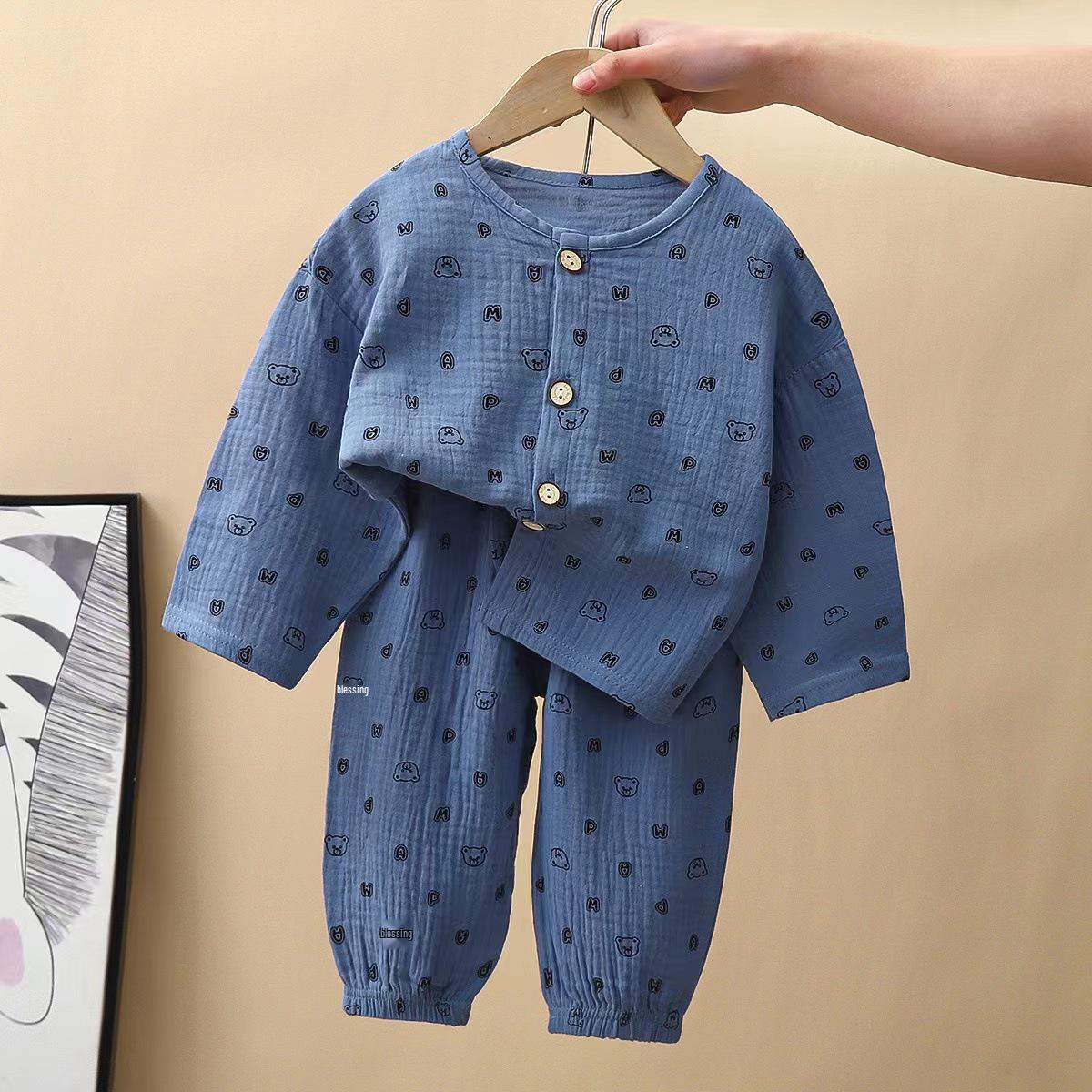 

Детский пижамный комплект из чистого хлопка с мультяшным рисунком - Домашняя одежда с рукавом три четверти для мальчиков и девочек 100cm (Height 90-100cm)