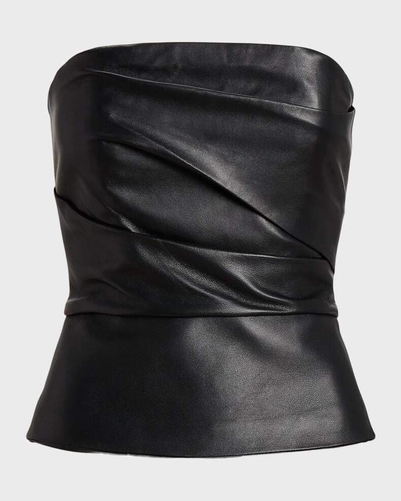 Formal Black Top Lambskin Handmade Casual Party Stylish Women Leather Genuine