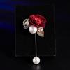 Cloth Art Fabric Double Blooming Flower Brooch For Women Men Dainty Imitation Pearl Leaf Floral Long Needle Pins Wedding Jewelry