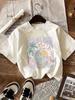 Shortsleeved Tshirt with Waves and Letters Print Casual Beach Style Suitable for Womens Daily and Outing Wear In All Season