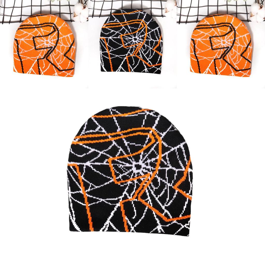 Street Style Gothic Beanie Featuring Spider Web Pattern For Fall And Winter
