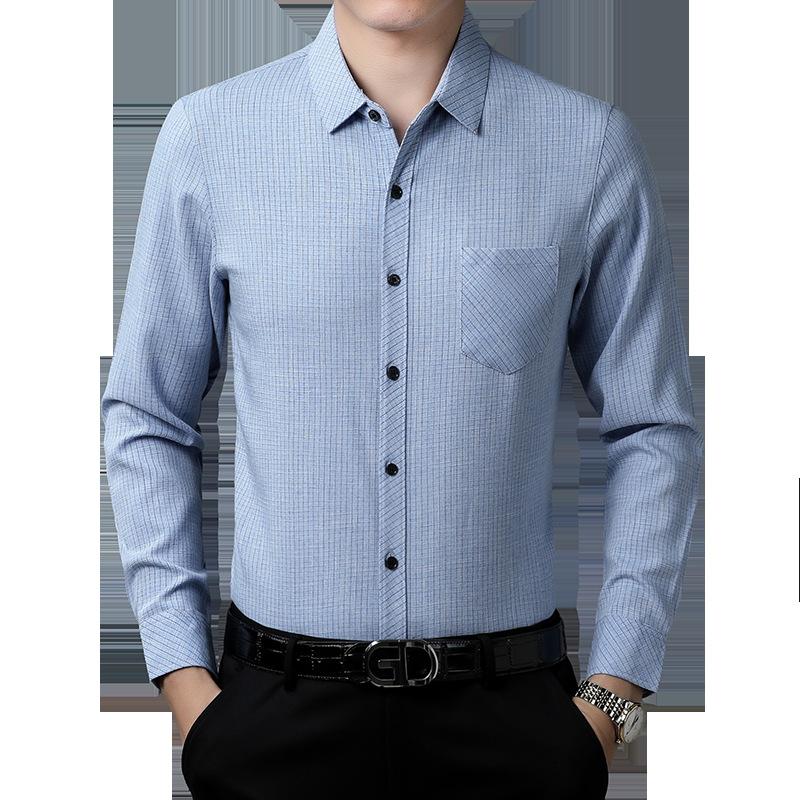 

Новая повседневная одежда для папы с воротником-поло и карманом, рубашка с длинными рукавами, высококачественная мужская рубашка среднего возраста XXXXL