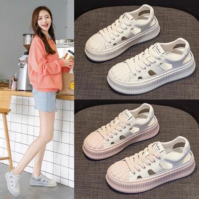 White Shoes Women's Comfortable Summer New Breathable Sports Board Shoes All-Match Non-Slip Soft Bottom Cutout Sandals