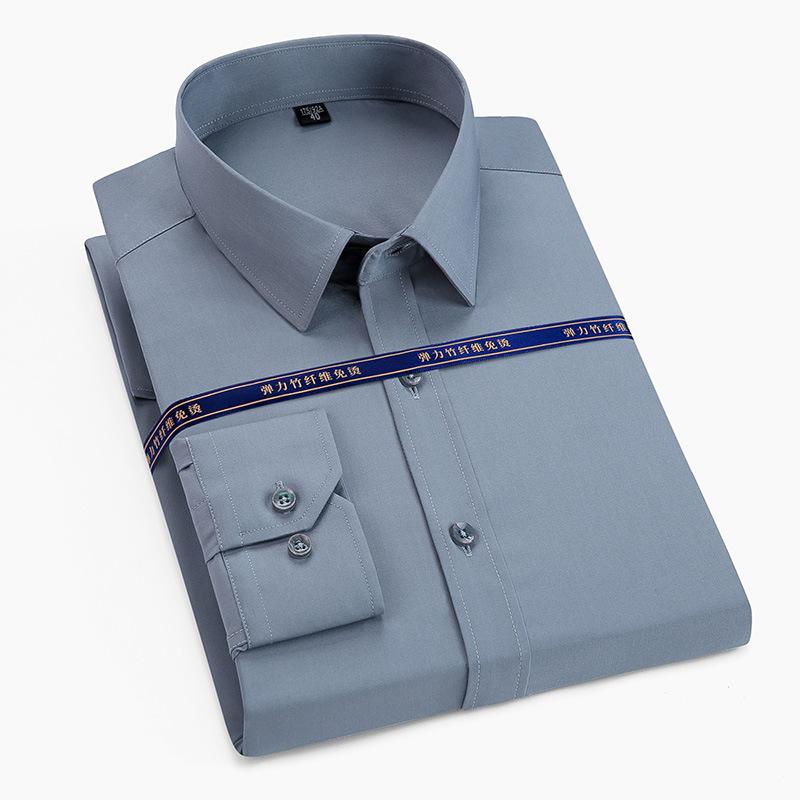 

Мужская рубашка из бамбукового волокна весна-осень, однотонная, с длинным рукавом, рабочая одежда, отложной воротник, деловая рубашка 37 серый