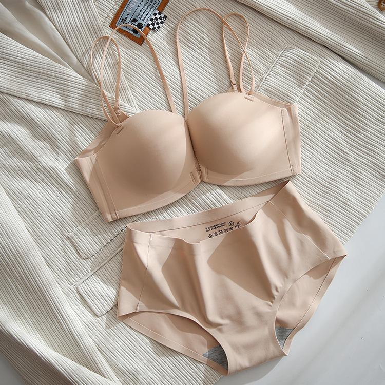 Light Kapok Small Breasts Gather Underwear Women's Flat Chest Not Empty Cup No Trace No Steel Ring Thin Front Buckle Beautiful Back Bra