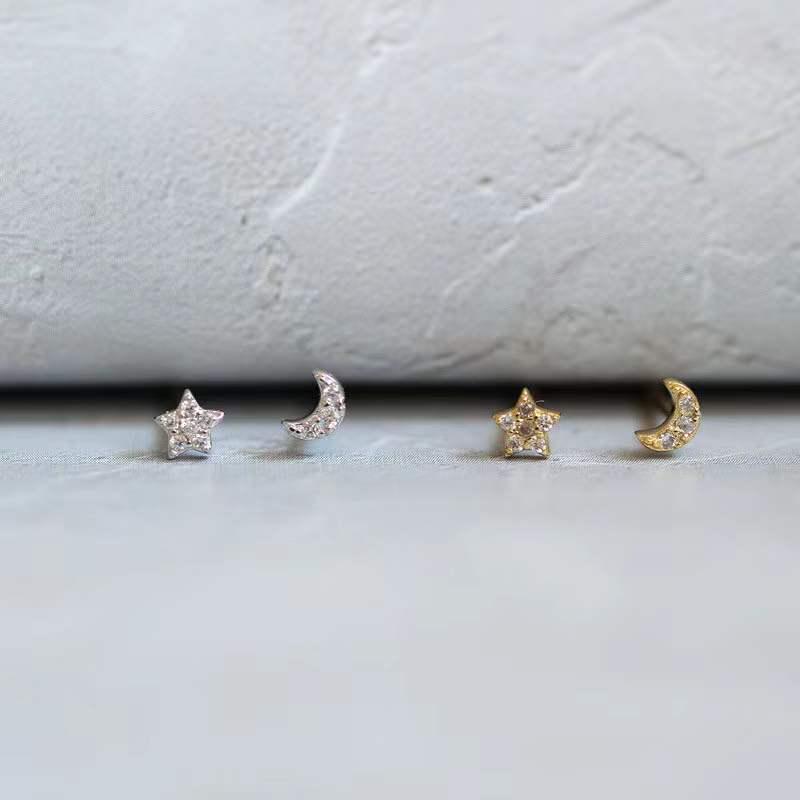 S925 Sterling Silver Star and Moon Mini Stud Earrings