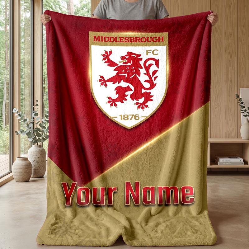 Middlesbrough FC Benutzerdefinierter Name Text Flanelldecke Fußball Logo Personalisierte Fleece-Wurfdecke Besonderes Geschenk für Sofa Schlafzimmer Zuhause