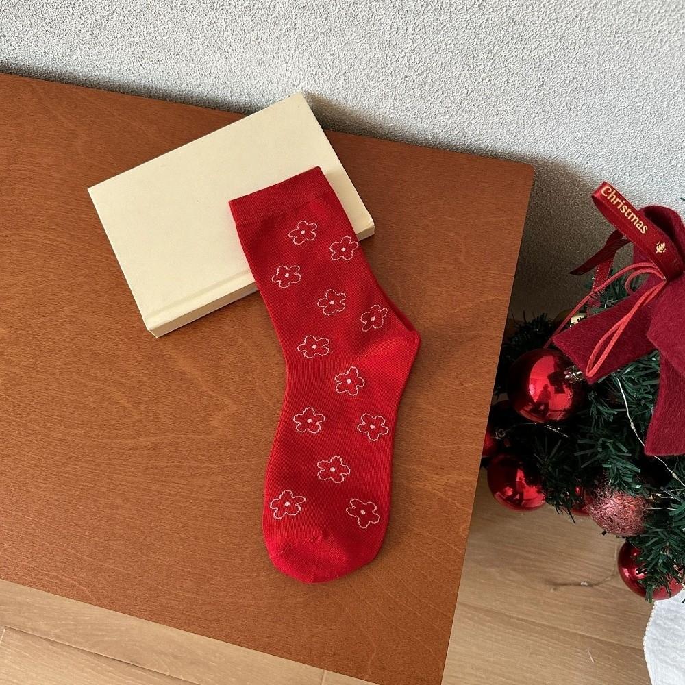 Soft Heart Polka Dot Socks Combed Cotton Flower Socks Lace Red Socks  Spring Festival
