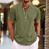 Summer Solid Color 3D Print Henley Shirts Men's Casual Oversized Button Stand Collar Short Sleeve T Shirt Tees Tops Man Clothing