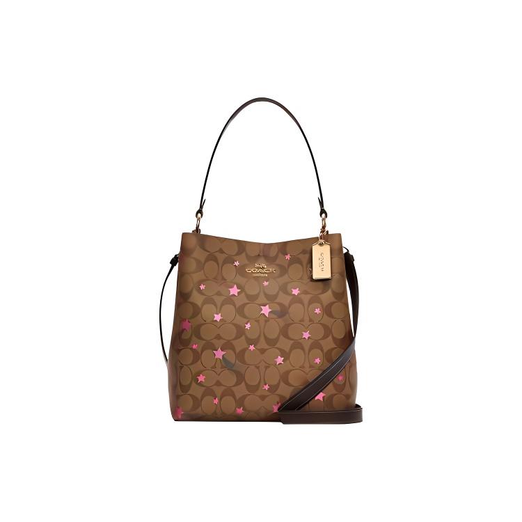 

New COACH Town Canvas With Leather Bucket Crossbody Bag Medium Size Women s Coffee C6923-IME7V 24.9*13.0*25.9CM