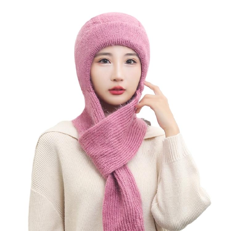 Knit Scarf Cap Solid Color EarMuff Hat Women Scarf Beanies Windproof Skiing Hat