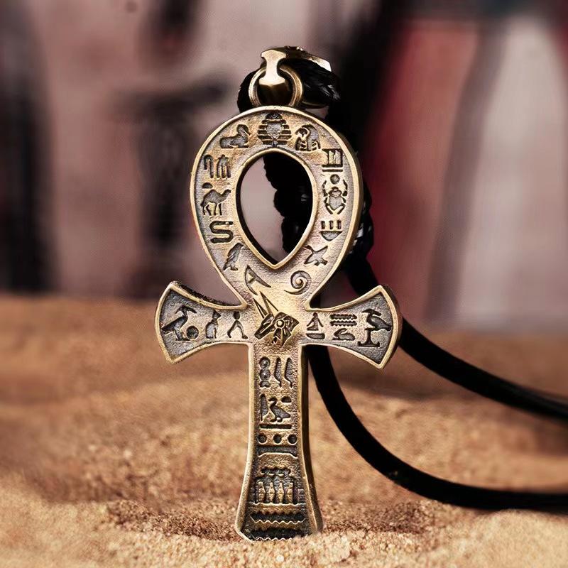 Tuiying003 Women's Ancient Egyptian Pharaoh Life Anka Cross Stainless Steel Necklace Anubis Totem Pendant Men\'S Amulet Jewelry Leather Rope Chain
