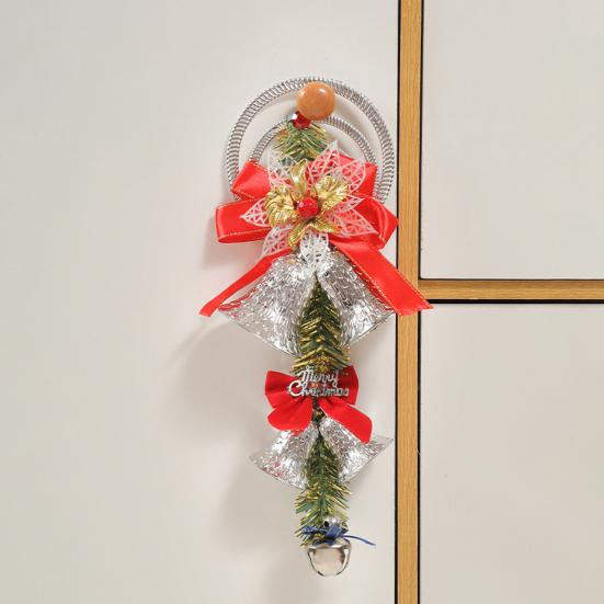 Christmas Bell Plastic Jingle Bells Xmas Tree Hanging Ornament with Bow And Artificial Pine