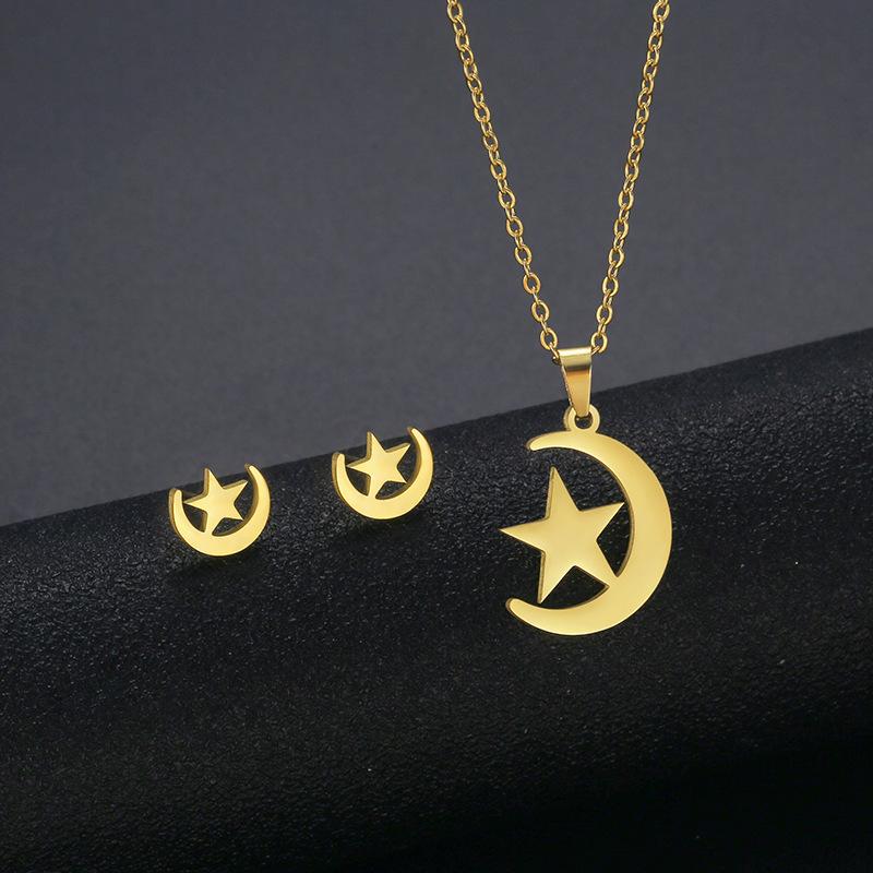 Gold Color Cute Animal Footprints Earrings Set Dog Cat Footprints Paw Necklaces Pendants Women Stainless Steel Zircon TZ329