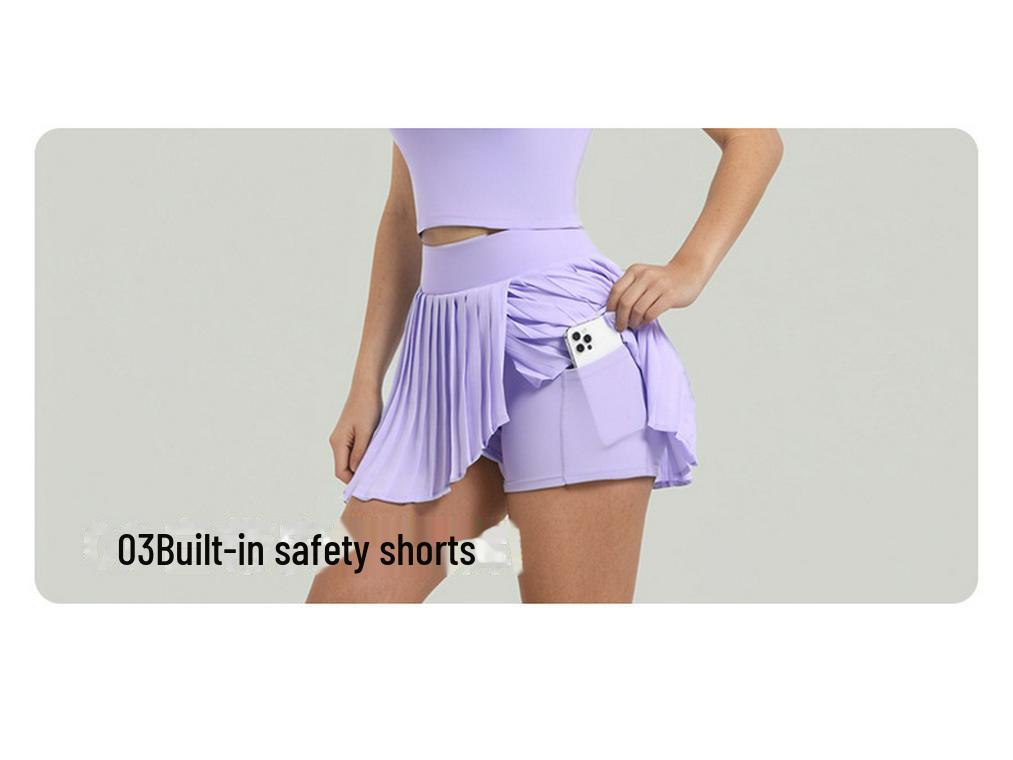 Rychleschnoucí plisovaná tenisová a jógová sukně – Nude, s ochranou proti odhalení, outdoorové fitness oblečení