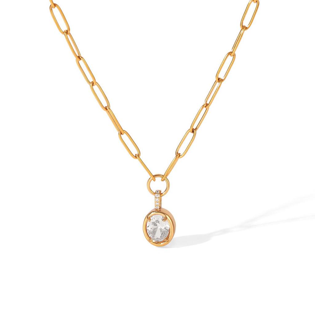 18k Titanium Steel Zirconia Necklace - Light Luxury Clavicle Chain, Colorfast Jewelry, Stainless Steel Ornaments, Cross-Border Collection.