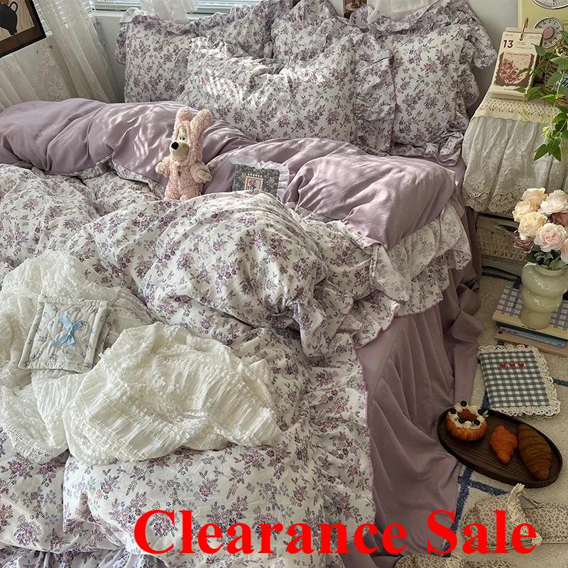 New Korean Princess Style Floral Ruffles Bedding Set Skin-Friendly Soft Duvet Cover Set Bed Sheet Or Bed Skirt Pillowcases