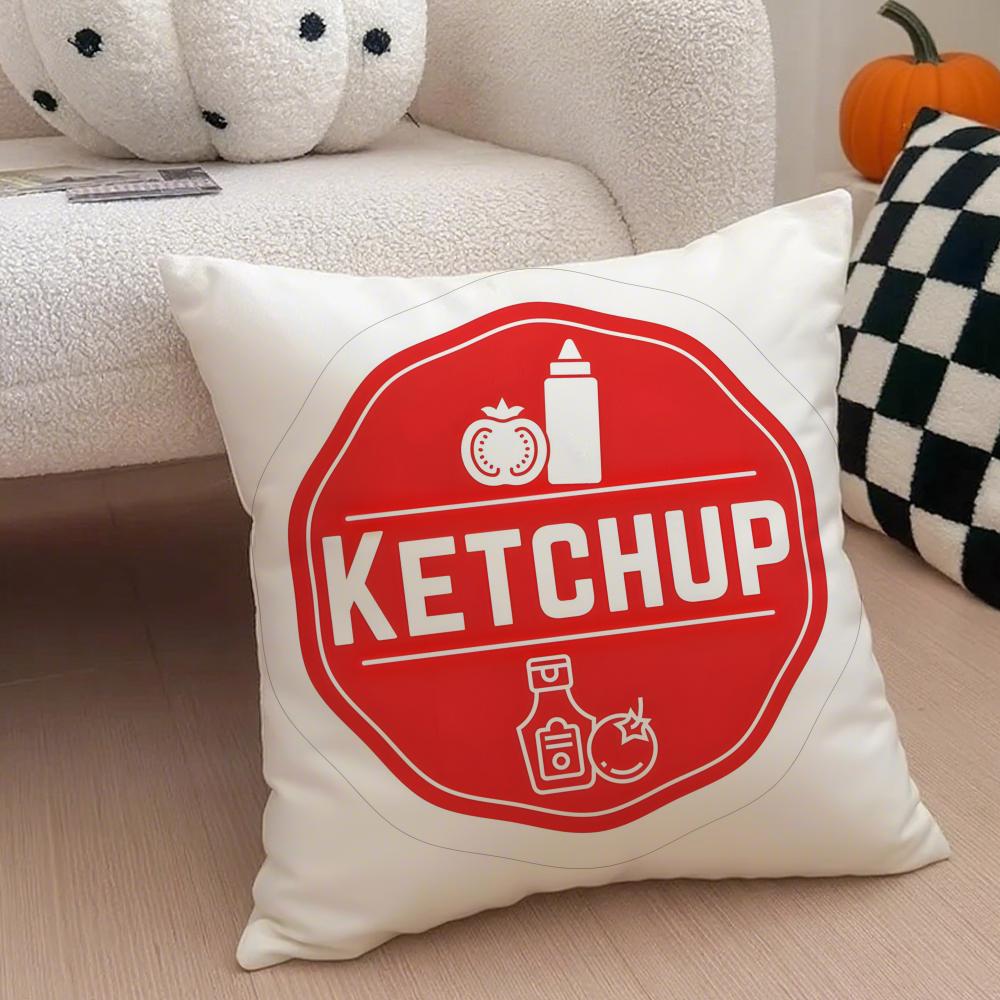Funny Ketchup Label Cushion Cover Throw Pillow Cover Hidden Button Durable Polyester Chair Cushion
